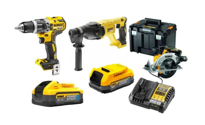 Dewalt DCD796NT & Dewalt DCH133NT & Dewalt DCS565NT & Dewalt DCB1104 & Dewalt DCBP518 & Dewalt DCBP034 Powerstack Set ürün görseli
